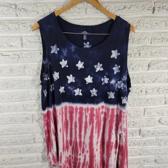 Chaps Women's Plus Size 2X 4th of July Shift Tank Dress Red Blue Asymmetric D1E - Picture 4 of 12